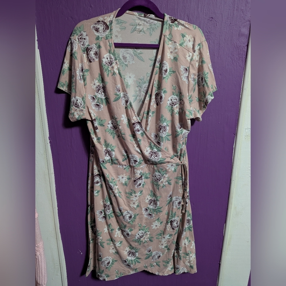 💜 Just Be Mauve Pink Soft Floral Faux Wrap Midi Dress XXL 1X 16 18
